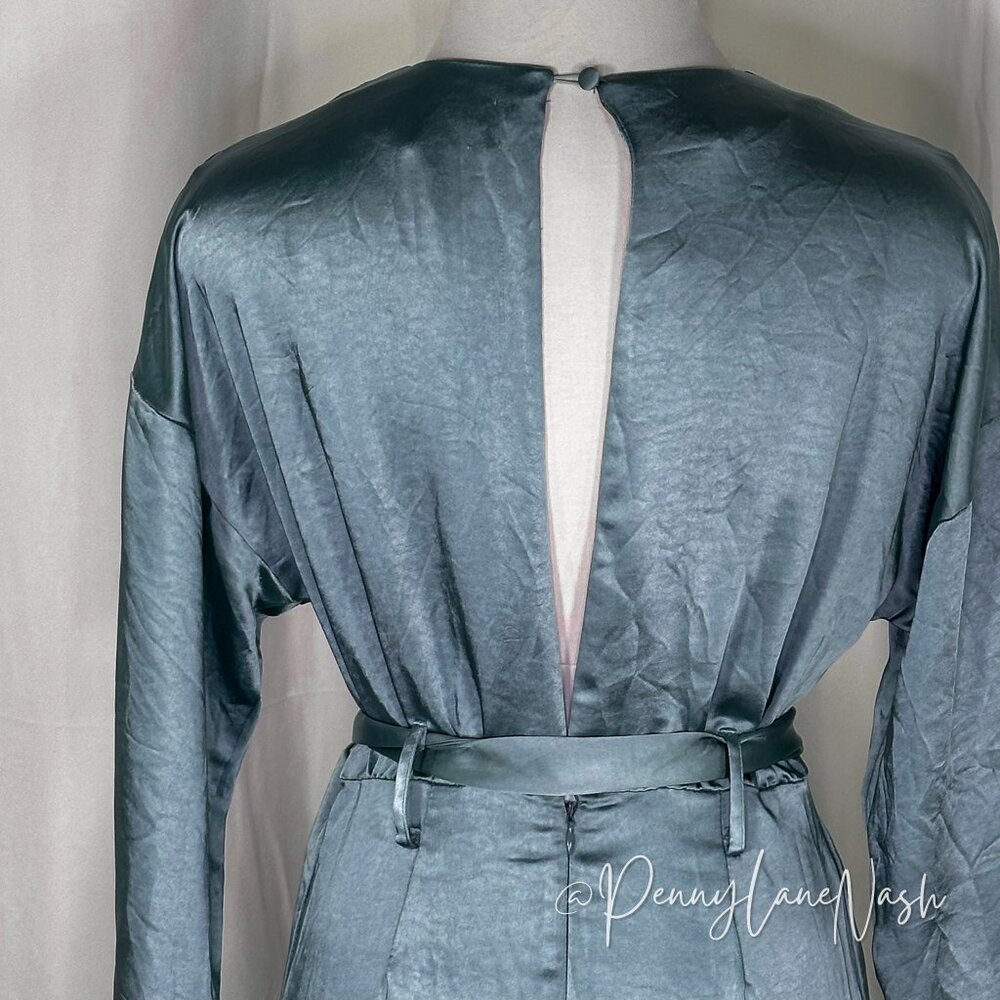 Garota Satin Faux Wrap Midi Dress Blue - Picture 12 of 14